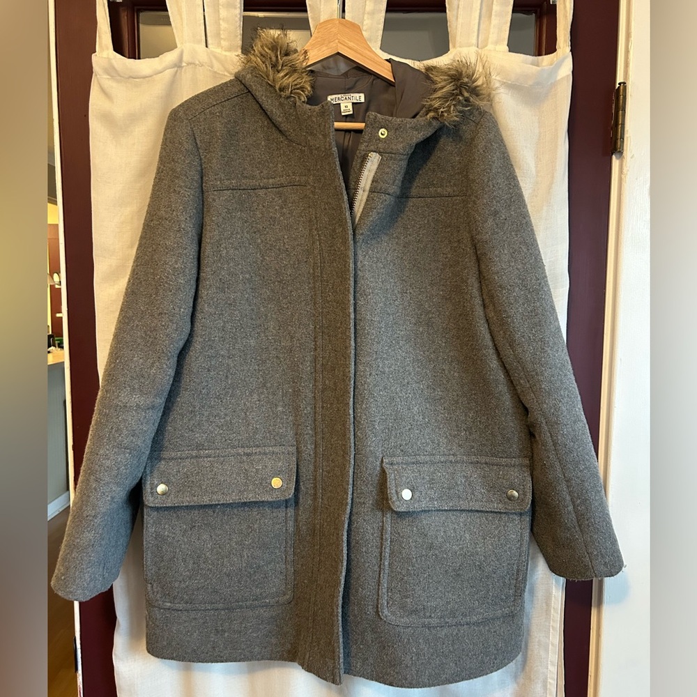 Wool blend duffle coat with fur hood